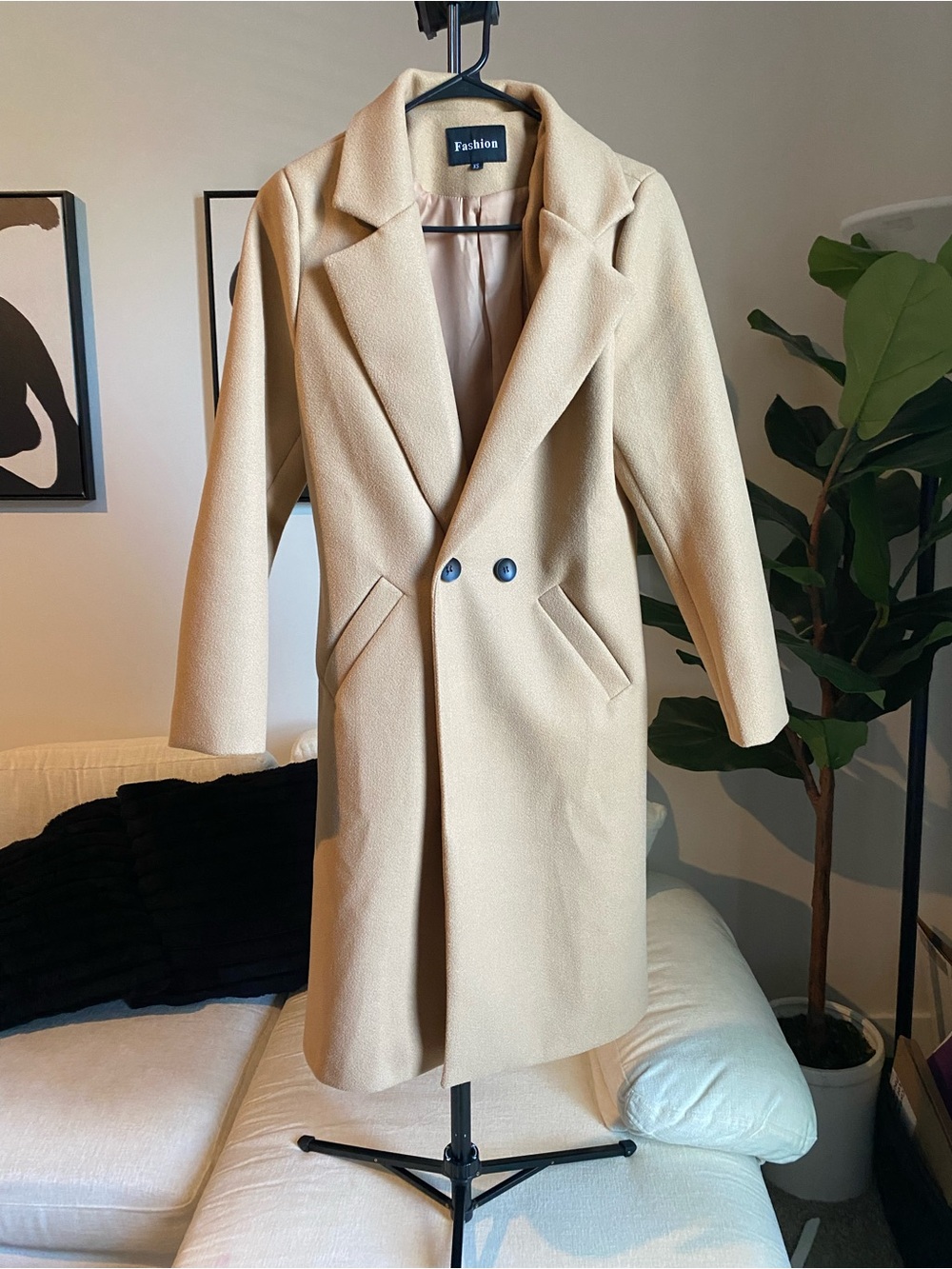 Amazon Essentials Double-Breasted Camel Trench Coat